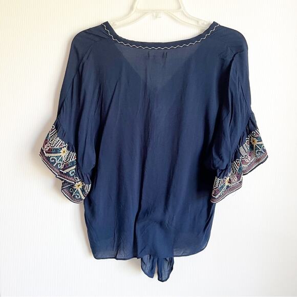 Max Studio Boho Ruffle Sleeve Embroidered Button Down Blouse Small - Picture 2 of 11
